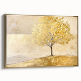 Framed canvas wall art depicting a modern abstract landscape in rich gold tones, showcasing a stylish side view designed to enhance contemporary decor.
