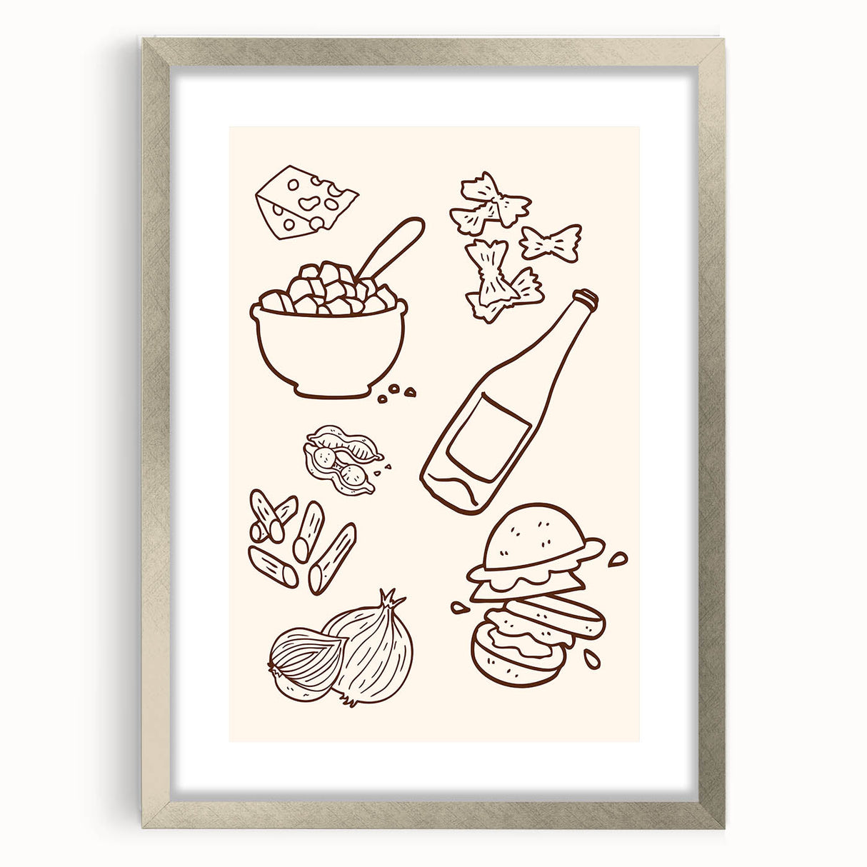 Textured abstract art print in silver frame, featuring swirling gray and white patterns, ideal for bedroom wall decor.