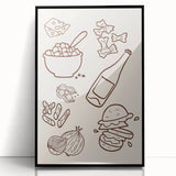 Large abstract wall art featuring swirling patterns in muted earth tones, framed in black acrylic.