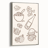 Landscape art painting of colorful drinks on black background, framed canvas, ideal for dining room decor.