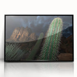 Framed acrylic artwork depicting a dramatic landscape of canyons, showcasing rich earthy tones and intricate details, perfect for modern home decor.