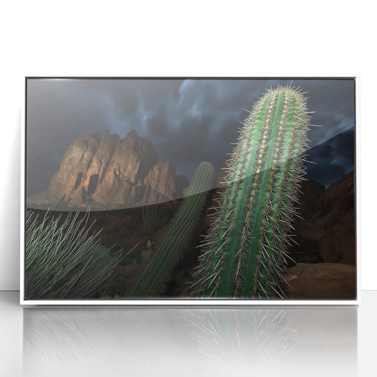 Framed acrylic landscape wall art depicting vibrant canyons in rich earth tones, elegantly showcasing natural beauty and perfect for modern home decor.
