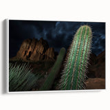 Framed canvas art depicting a stunning landscape of canyons in earthy tones, featuring a white frame that enhances its modern aesthetic, ideal for home decor.