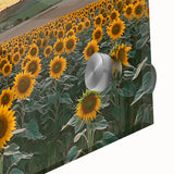 Close-up of a vibrant acrylic landscape artwork showcasing a serene countryside scene with lush greenery and a clear blue sky, perfect for home decor.