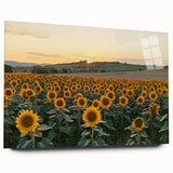 Acrylic glass side view of a vibrant countryside landscape design, showcasing lush green fields and a clear blue sky, perfect for home decor. Ideal for nature enthusiasts.