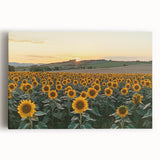 Vibrant stretched canvas artwork depicting a serene countryside landscape, showcasing rolling hills, lush greenery, and a bright blue sky, perfect for home decor.