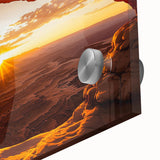 Close-up of a vibrant desert landscape design printed on acrylic glass, showcasing rich colors and intricate details, ideal for modern home decor.