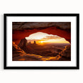 Framed landscape artwork featuring a desert scene, with a sleek black mat and frame, showcasing warm earthy tones and intricate details, perfect for home decor.