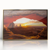 Framed acrylic artwork depicting a vibrant desert landscape with golden hues, ideal for modern home decor. Perfect for adding warmth and style to any room.