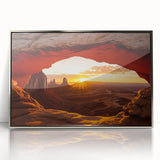 Framed acrylic artwork showcasing a vibrant desert landscape with vivid colors and intricate details, perfect for modern home decor or art enthusiasts.