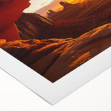 Desert landscape canvas print showcasing vibrant hues of orange and yellow, rolled for easy transport and storage, ideal for home decor or art enthusiasts.