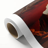 Desert landscape rolled canvas artwork showcasing vibrant hues of orange and red, depicting a serene sunset over sand dunes, elegantly packaged in a sturdy tube.