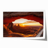 Desert landscape rolled print showcasing vibrant hues of orange and yellow sand dunes under a clear blue sky, packaged securely in a protective tube.