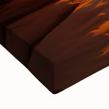 Close-up of a stretched canvas artwork depicting a vibrant desert landscape, featuring rich hues of orange and yellow with intricate details that capture the essence of arid beauty. Perfect for home decor enthusiasts seeking a warm, nature-inspired aesthetic.