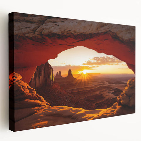 Stretched canvas artwork showcasing a vibrant desert landscape with rich colors and intricate details, perfect for enhancing home decor with a serene, natural theme.