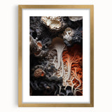 Extra large abstract art print in muted gold and beige tones, textured design on a framed canvas.