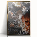 Large art print of natural close-ups in a gold framed acrylic, featuring mid-century modernist style.