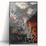 Mid-century modernist art featuring abstract forms in silver and gray on acrylic, ideal for nursery wall art.