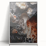 Art deco poster featuring close-up natural elements in muted green and white, acrylic framed.