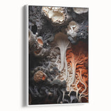 Vintage poster art on framed canvas featuring a close-up of natural elements in vibrant colors, ideal for living room decor.