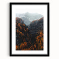Extra large abstract art print featuring colorful, textured autumn-themed motifs on a framed black canvas.