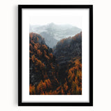 Extra large abstract art print featuring colorful, textured autumn-themed motifs on a framed black canvas.
