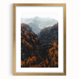 Extra large abstract art print featuring textured autumnal hues in a gold frame, ideal for living room decor.
