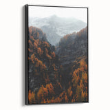 Black and white vintage poster art of a fall landscape on framed canvas, suitable for bedroom decor.