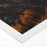 Art deco poster featuring a stylized autumn scene in orange and brown tones on rolled canvas, ideal for dining room decor.