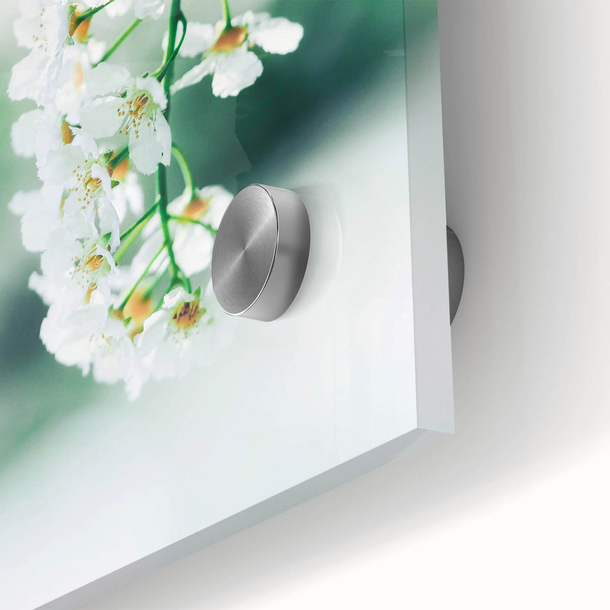 Large abstract wall art on acrylic glass featuring swirling spring hues.