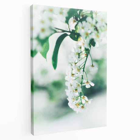 Spring-themed abstract art on large stretched canvas featuring soft green and pink tones, suitable for kitchen wall decor.
