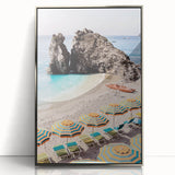 Mid-century modernist art depicting summer with vibrant colors on a framed acrylic, ideal for nursery wall decor.