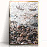 Large art print of a mid-century modernist design in gold and white tones on acrylic, ideal for modern art wall decor.