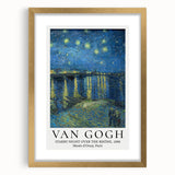 Abstract art print featuring swirling blue and yellow patterns on a gold-framed canvas.