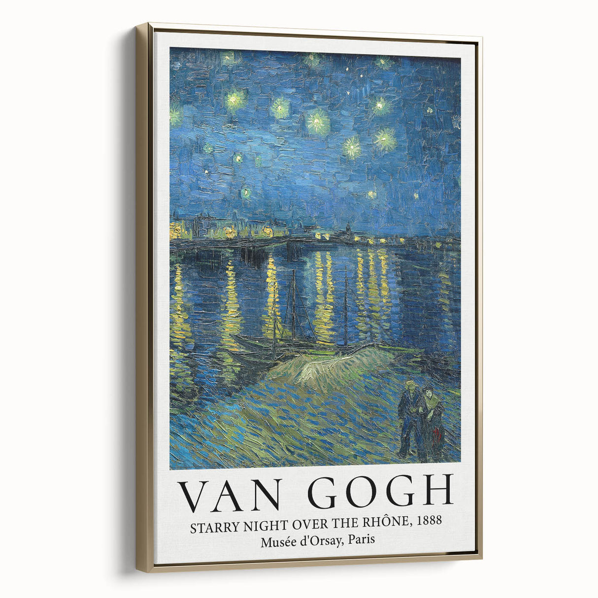 Side view of a framed canvas featuring Van Gogh-inspired landscape art in gold tones, ideal for bedroom wall decor.