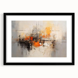 Abstract wall art featuring colorful strokes and patterns in a sleek black frame with a mat, ideal for modern home decor and gallery walls.