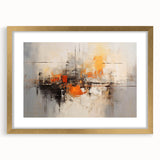 Abstract wall art featuring colorful strokes in a gold frame, elegantly matted, perfect for modern home decor. Ideal for enhancing living spaces or offices.