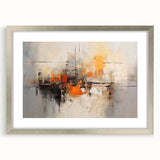 Abstract wall art featuring vibrant silver and gray strokes, framed with a mat for an elegant look, ideal for modern home decor and interior design.