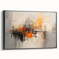 Framed canvas wall art showcasing a modern abstract design with black strokes on a textured background, viewed from the side, perfect for contemporary decor.