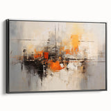 Framed canvas wall art showcasing a modern abstract design with black strokes on a textured background, viewed from the side, perfect for contemporary decor.