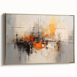 Framed canvas wall art showcasing abstract gold strokes on a textured background, elegantly displayed in a side view, perfect for modern home decor.