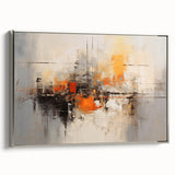 Framed abstract wall art with colorful strokes on a silver background, showcasing a modern design that enhances contemporary home decor. Ideal for living rooms or offices.