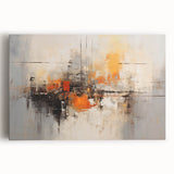 Abstract wall art featuring vibrant strokes in blue, orange, and yellow on stretched canvas, ideal for modern home decor and artistic ambiance.