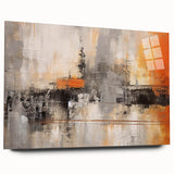 Abstract wall art print featuring colorful strokes in blue, pink, and gold hues, displayed in a modern acrylic frame, perfect for contemporary decor.