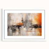 Abstract strokes wall art framed in white with a mat, showcasing vibrant colors and dynamic patterns, perfect for modern home decor.