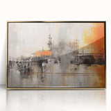 Framed abstract wall art featuring bold gold strokes on a textured acrylic surface, perfect for contemporary home decor. Adds elegance to any room setting.