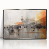 Framed abstract wall art featuring silver and black strokes on a white background, ideal for modern decor, showcasing elegance and sophistication.