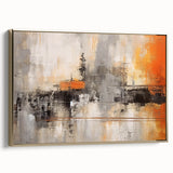 Framed canvas wall art featuring abstract strokes in gold and neutral tones, showcasing a modern design perfect for contemporary home decor.