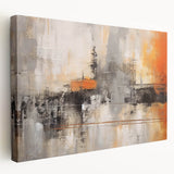 Abstract strokes wall art on stretched canvas showcasing vibrant colors and dynamic patterns, perfect for enhancing modern home decor. Side view highlights the canvas depth and texture.