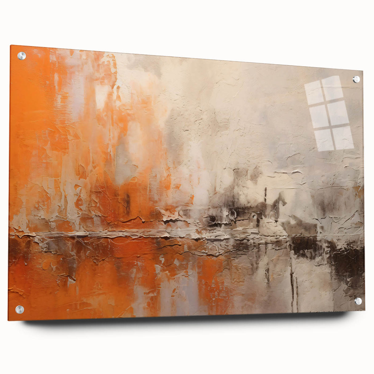 Abstract wall art design featuring vibrant strokes in various colors, displayed in a sleek acrylic glass frame, showcasing modern decor aesthetics.